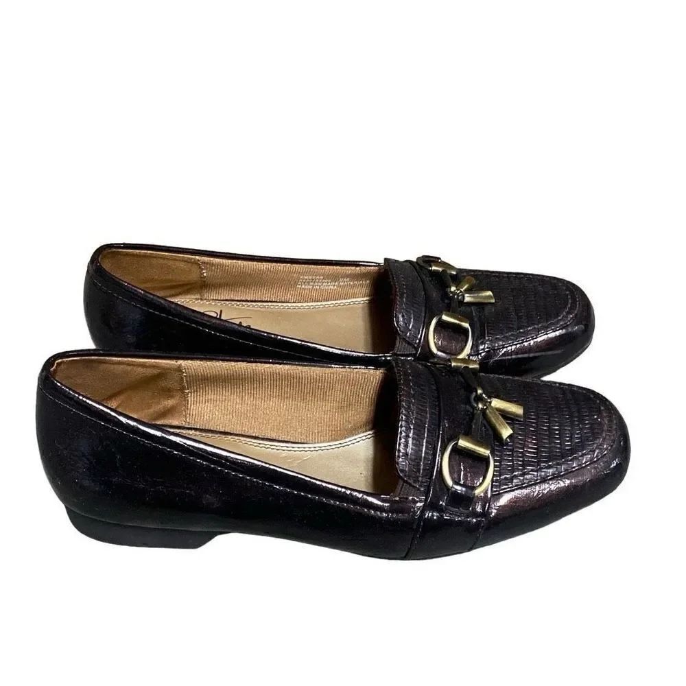 LifeStride Embers Brown Patent Croco Slip-on Loafers Size 9